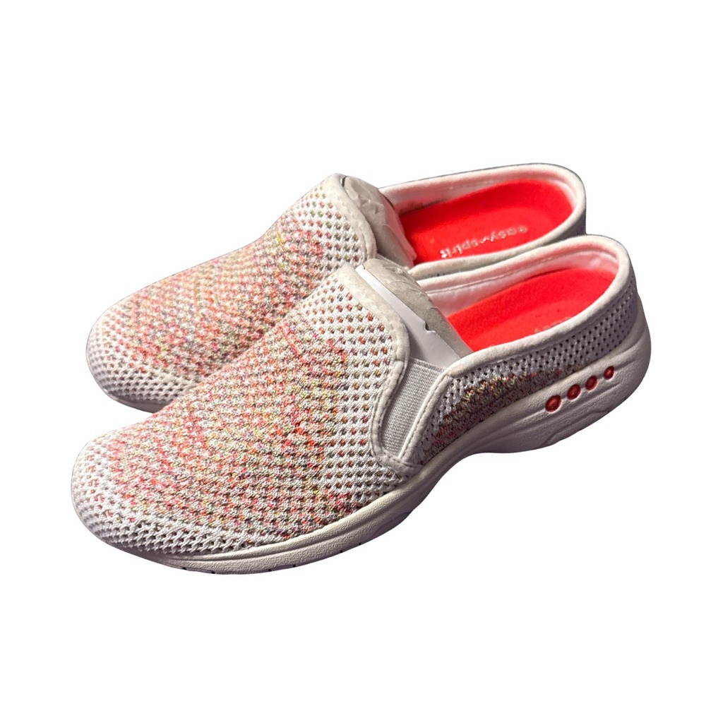 Easy Spirit take knit Womens 7W White Multi Color Mesh Slip On Clog Mules‎ Shoes